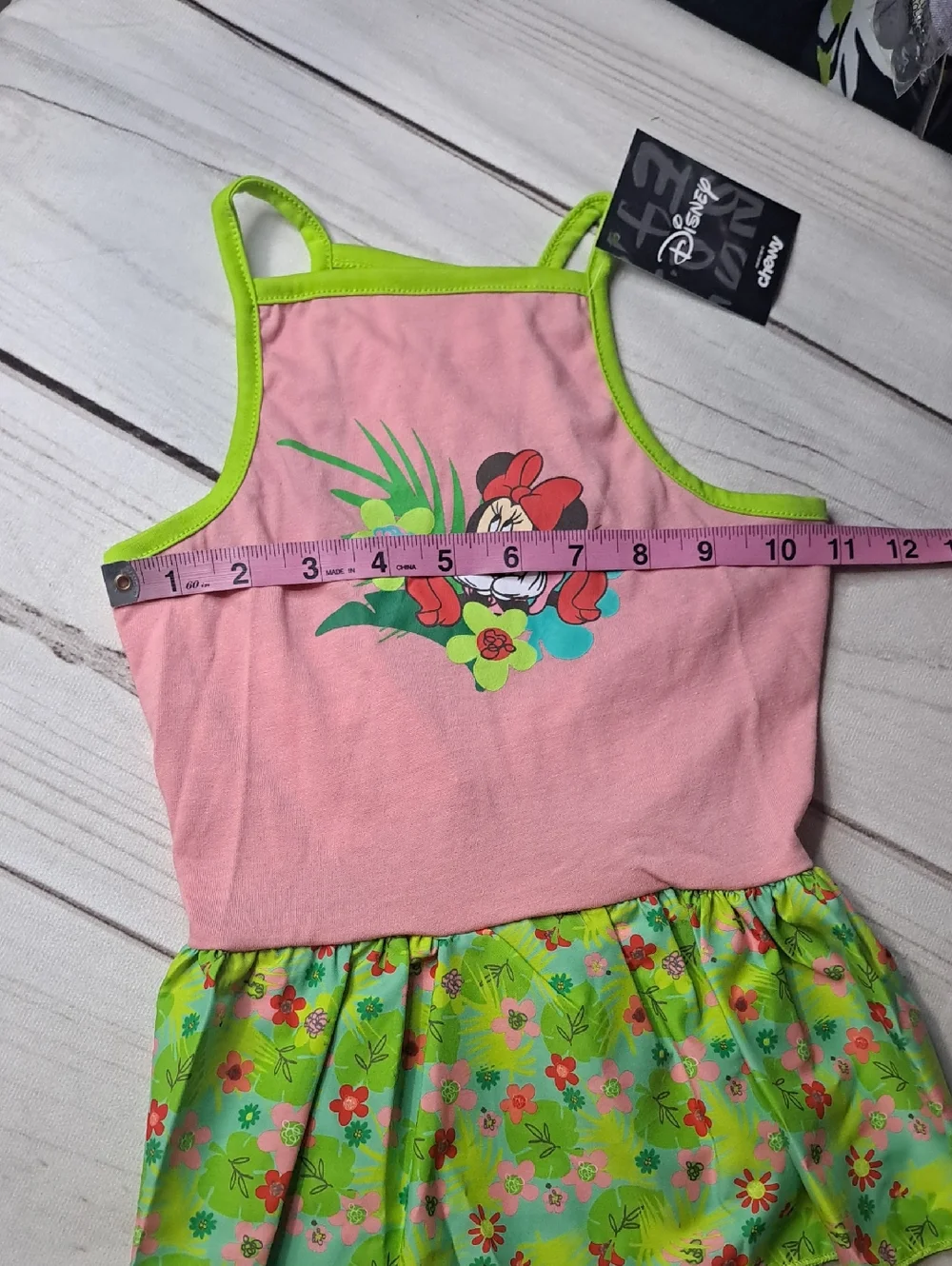 Disney Chewy Collab Pink & Lime Minnie Floral Tank Dress Size Large